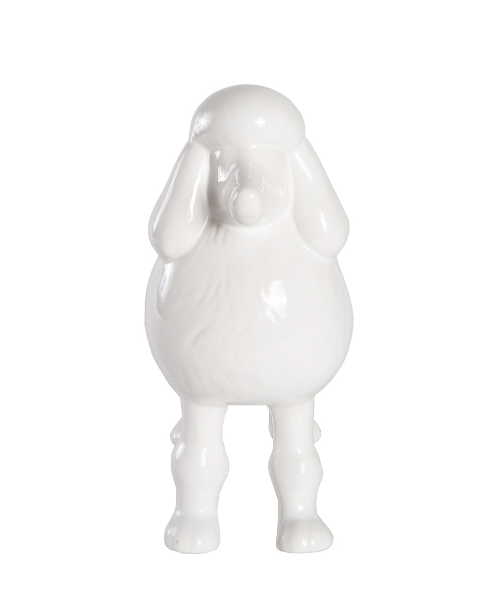 White Standing Poodle Ceramic Pet Statue Front View
