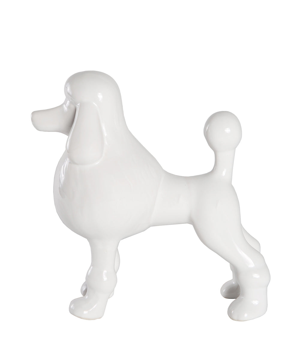 White Standing Poodle Ceramic Pet Statue Side View