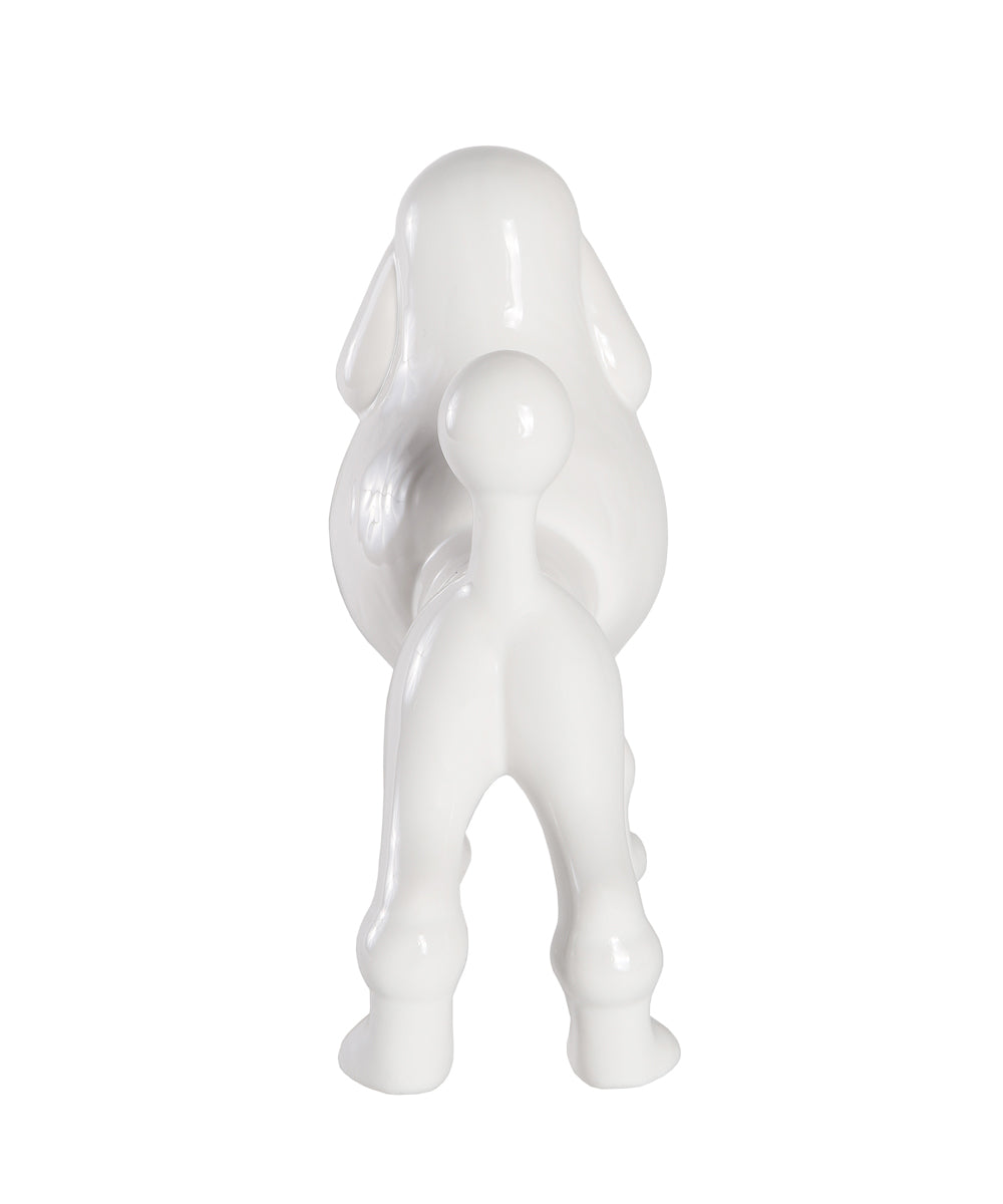 White Standing Poodle Ceramic Pet Statue Back View