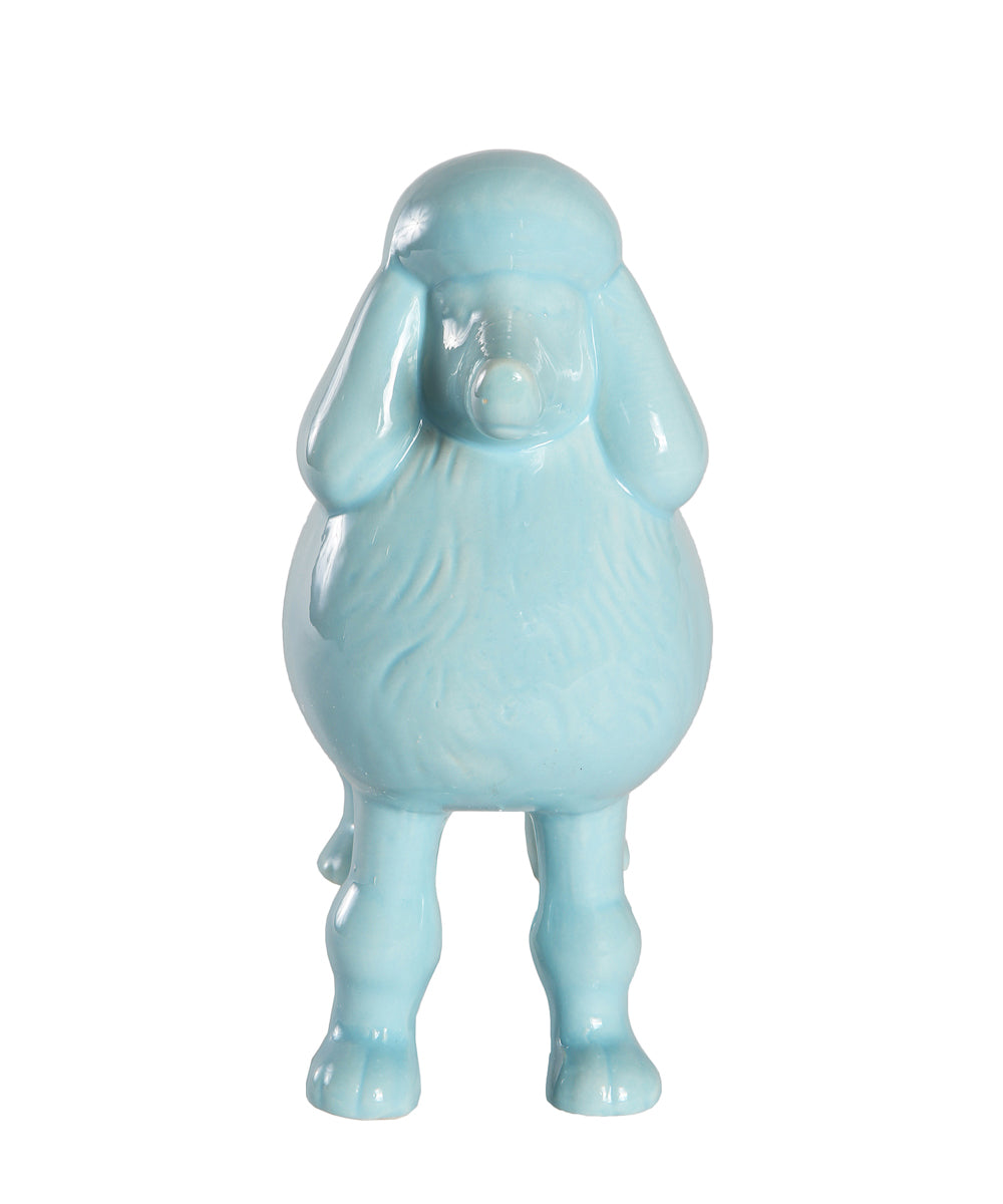Blue Standing Poodle Ceramic Pet Statue Front View