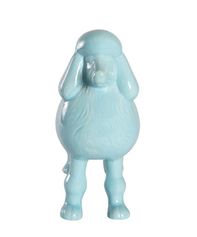 Blue Standing Poodle Ceramic Pet Statue Front View