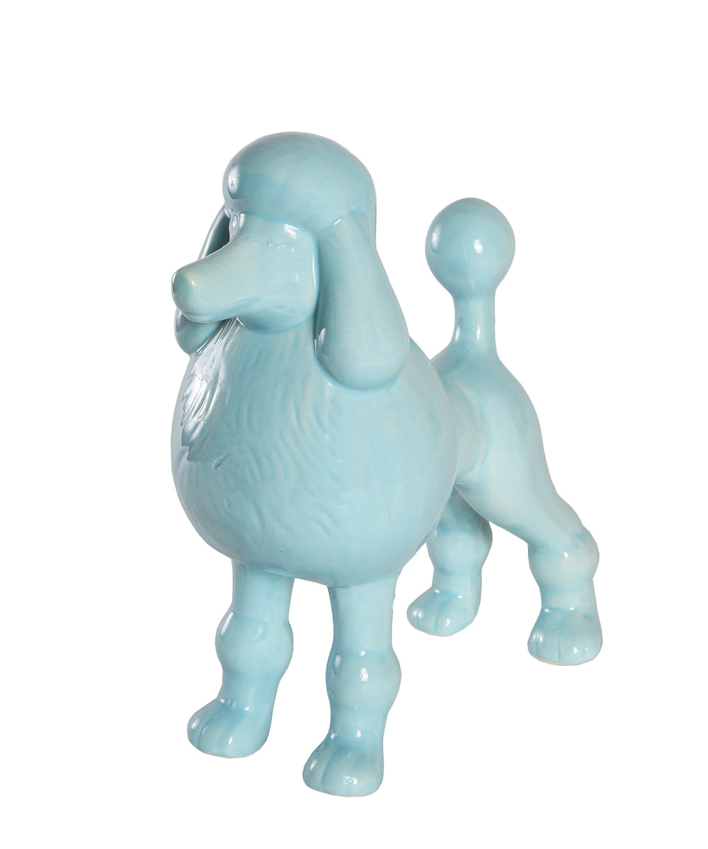 Blue Standing Poodle Ceramic Pet Statue 3/4 View