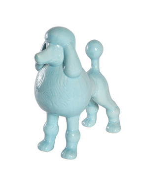 Blue Standing Poodle Ceramic Pet Statue 3/4 View