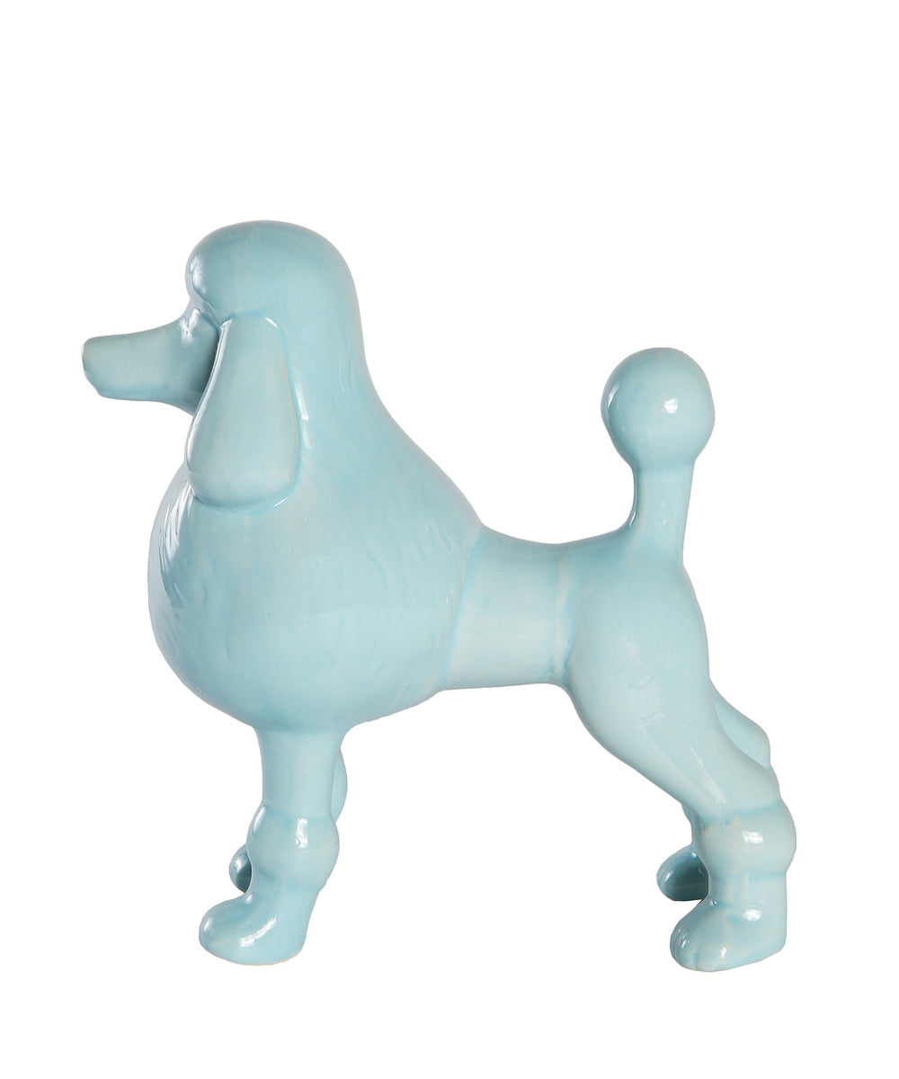 Blue Standing Poodle Ceramic Pet Statue Side View