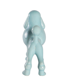 Blue Standing Poodle Ceramic Pet Statue Back View