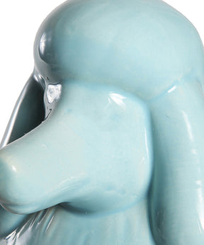 Blue Standing Poodle Ceramic Pet Statue Closeup