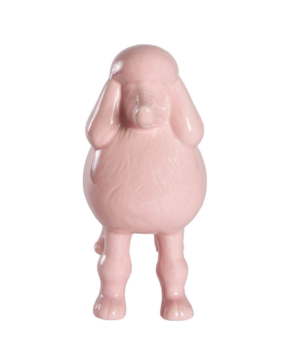 Pink Standing Poodle Ceramic Pet Statue Front View