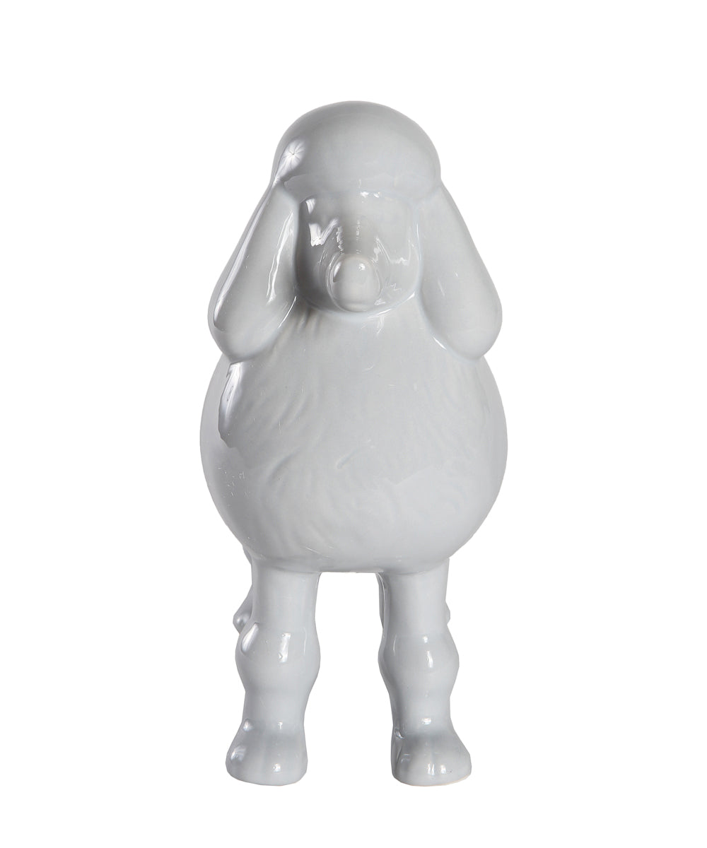 Grey Standing Poodle Ceramic Pet Statue Front View
