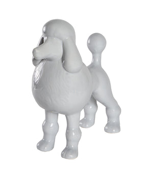 Grey Standing Poodle Ceramic Pet Statue 3/4 View