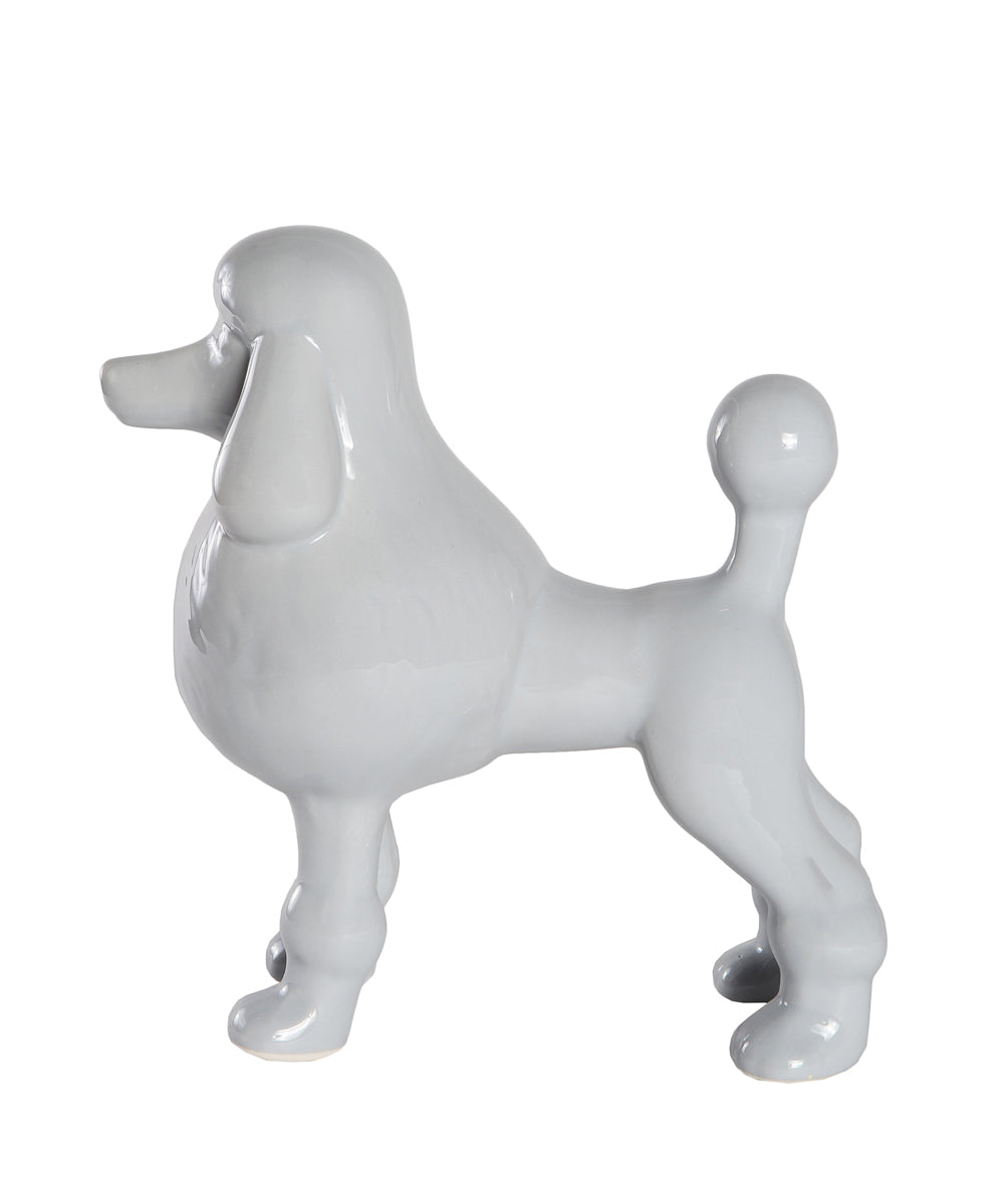 Grey Standing Poodle Ceramic Pet Statue Side View
