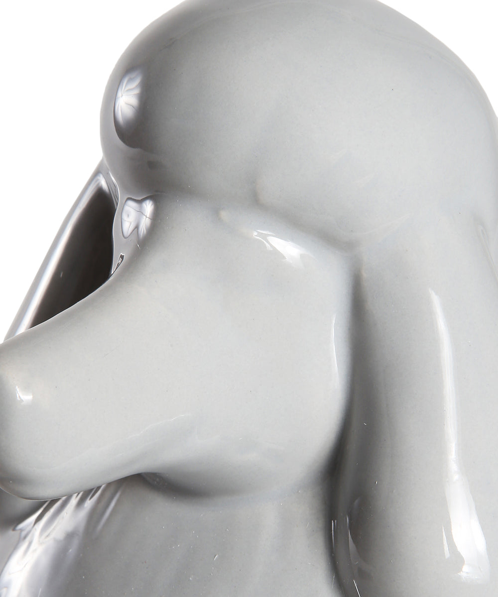Grey Standing Poodle Ceramic Pet Statue Closeup