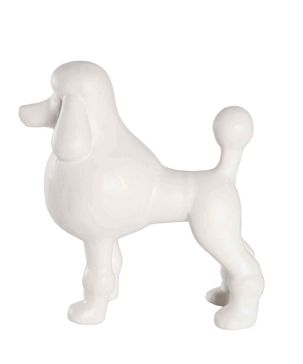 Matt White Standing Poodle Ceramic Statue Side View