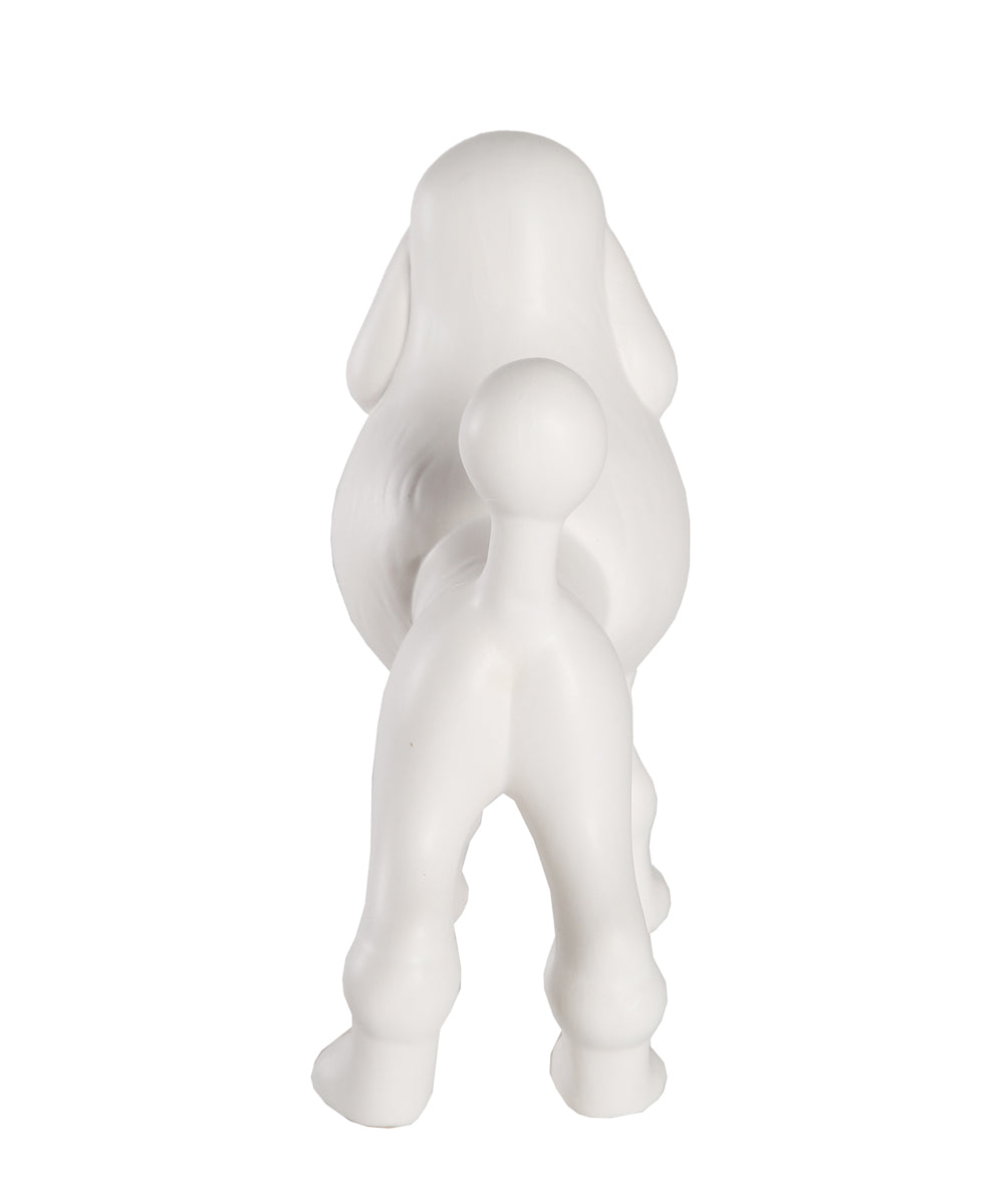 Matte White Standing Poodle Ceramic Statue Back View