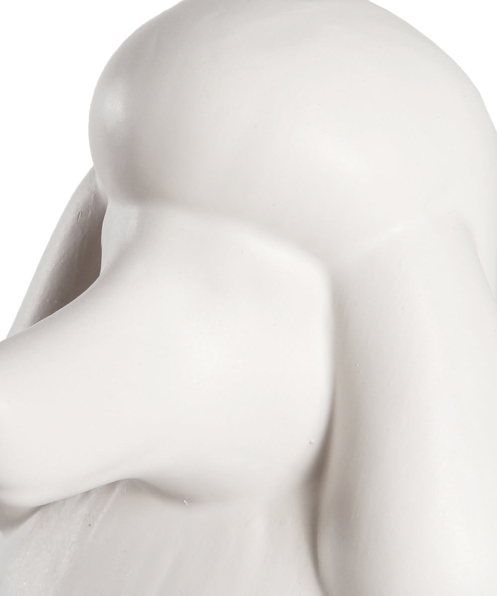 Matte White Standing Poodle Ceramic Statue Closeup
