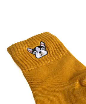 Frenchie Embroidered Socks close up