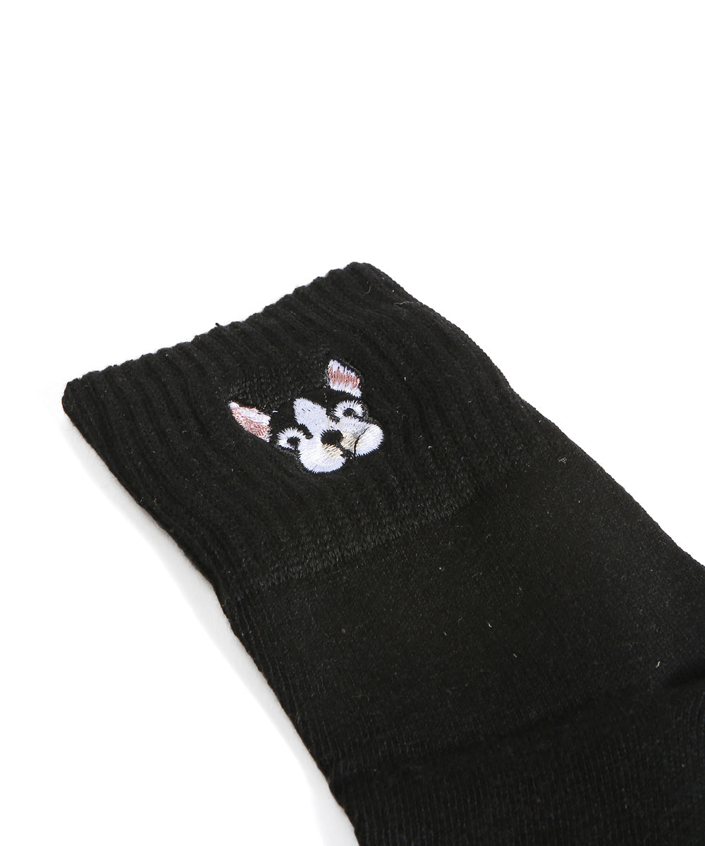 Frenchie Embroidered Socks close up