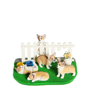 Garden Background Corgi Puppies Decoration Set