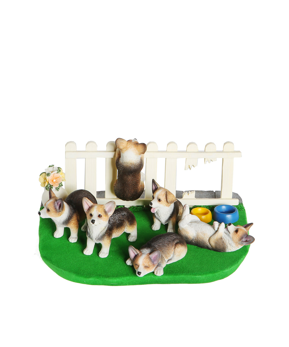 Garden Background Corgi Puppies Decoration Set