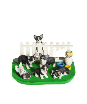 Garden Background Corgi Puppies Decoration Set