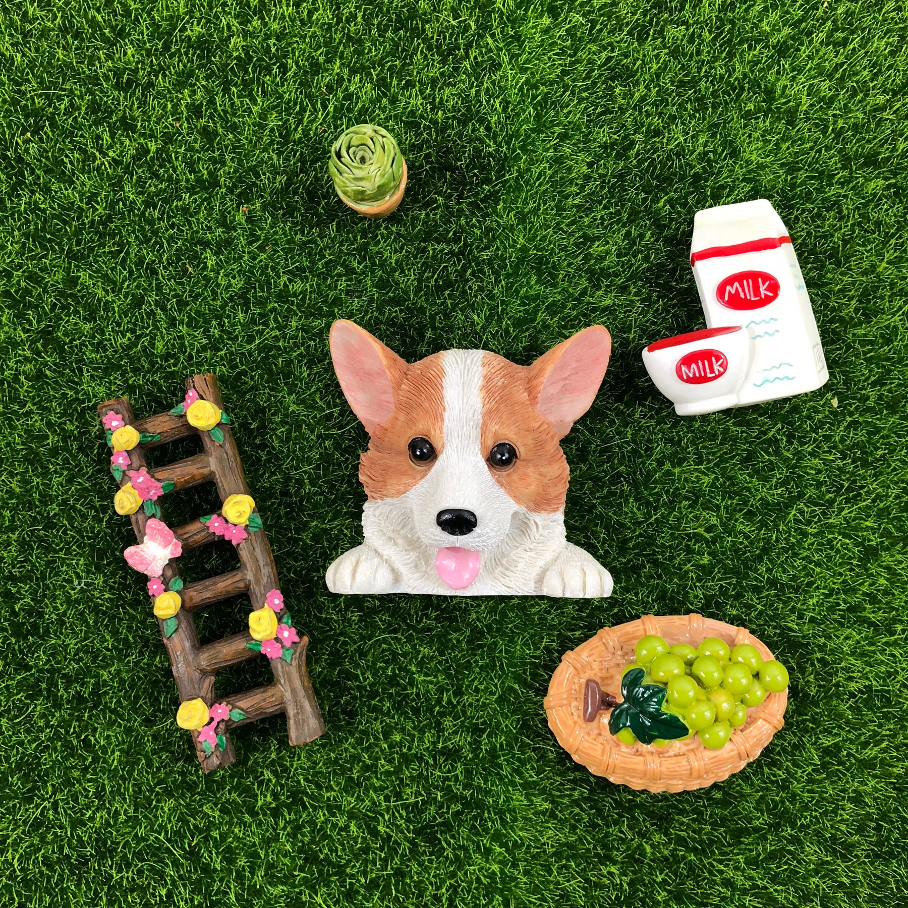 Corgi Wall Decoration on green background with props